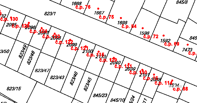 Václavské Předměstí 129, Písek na parcele st. 2133 v KÚ Písek, Katastrální mapa