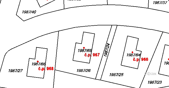 Nýřany 967 na parcele st. 1987/65 v KÚ Nýřany, Katastrální mapa