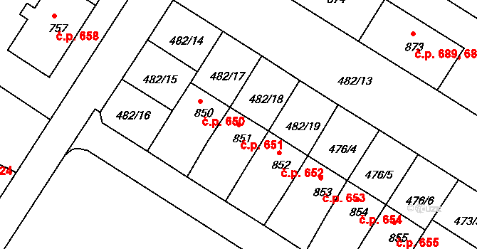 Letohrad 651 na parcele st. 851 v KÚ Letohrad, Katastrální mapa