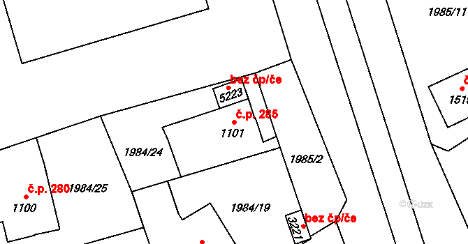 Beroun-Závodí 285, Beroun na parcele st. 1101 v KÚ Beroun, Katastrální mapa