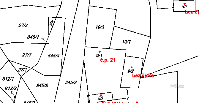 Tasnovice 21, Horšovský Týn na parcele st. 9/1 v KÚ Tasnovice, Katastrální mapa