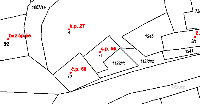 Těškov 55 na parcele st. 71 v KÚ Těškov, Katastrální mapa
