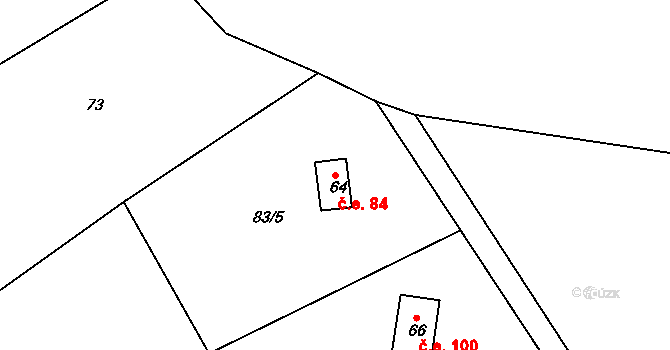 Rudov 84, Míčov-Sušice na parcele st. 64 v KÚ Rudov, Katastrální mapa