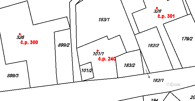Lobendava 240 na parcele st. 101/1 v KÚ Lobendava, Katastrální mapa