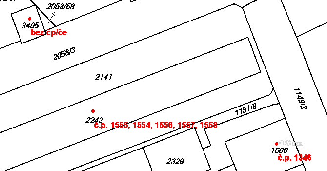 Náchod 1554,1555,1556,1557, na parcele st. 2243 v KÚ Náchod, Katastrální mapa