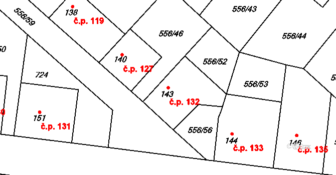 Řečany nad Labem 132 na parcele st. 143 v KÚ Řečany nad Labem, Katastrální mapa