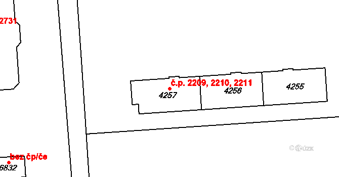Zelené Předměstí 2209,2210,2211, Pardubice na parcele st. 4257 v KÚ Pardubice, Katastrální mapa
