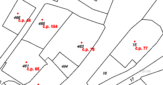 Hodslavice 78 na parcele st. 463 v KÚ Hodslavice, Katastrální mapa