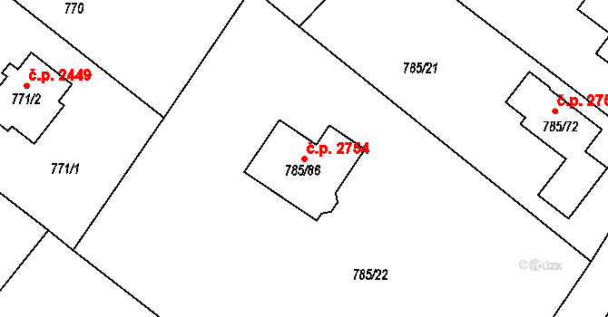 Rožnov pod Radhoštěm 2754 na parcele st. 785/86 v KÚ Tylovice, Katastrální mapa