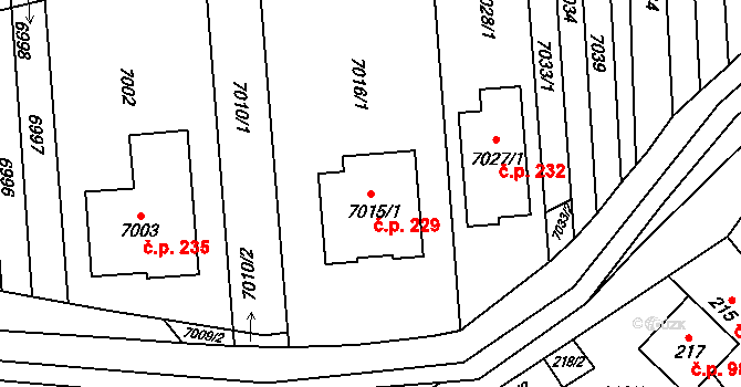 Velké Hostěrádky 229 na parcele st. 7015/1 v KÚ Velké Hostěrádky, Katastrální mapa