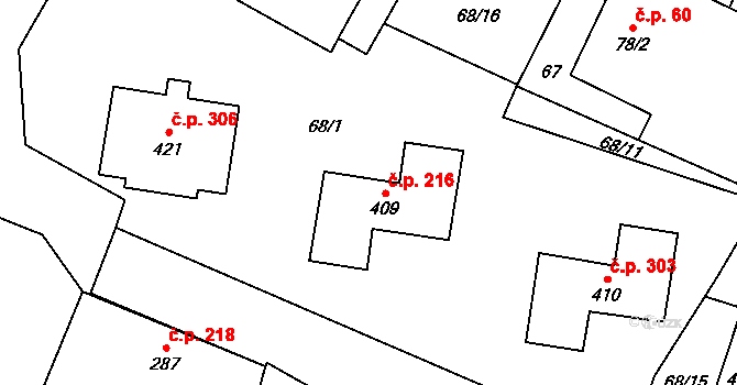 Kolešovice 216 na parcele st. 409 v KÚ Kolešovice, Katastrální mapa