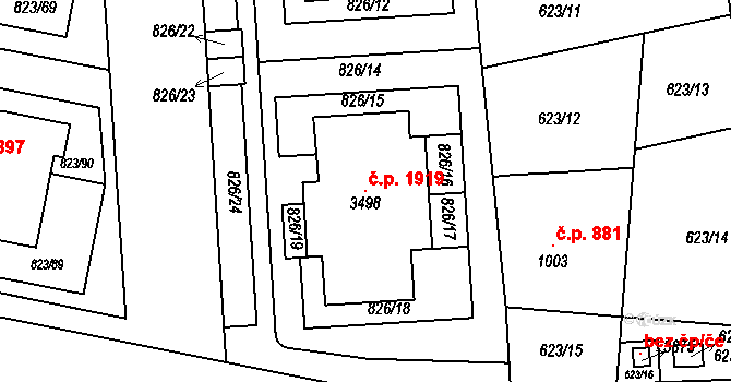 Lysá nad Labem 1919 na parcele st. 3498 v KÚ Lysá nad Labem, Katastrální mapa
