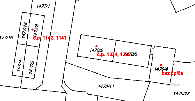 Chotěboř 1334,1335 na parcele st. 1470/2 v KÚ Chotěboř, Katastrální mapa