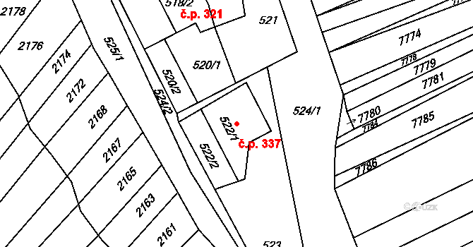 Šitbořice 337 na parcele st. 522/1 v KÚ Šitbořice, Katastrální mapa
