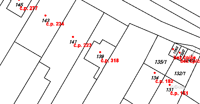 Rychlov 318, Bystřice pod Hostýnem na parcele st. 139 v KÚ Rychlov u Bystřice pod Hostýnem, Katastrální mapa