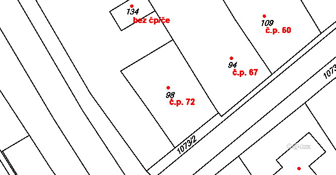 Těšánky 72, Zdounky na parcele st. 98 v KÚ Těšánky, Katastrální mapa