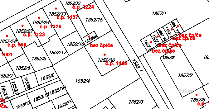 Holešov 1146 na parcele st. 1852/36 v KÚ Holešov, Katastrální mapa