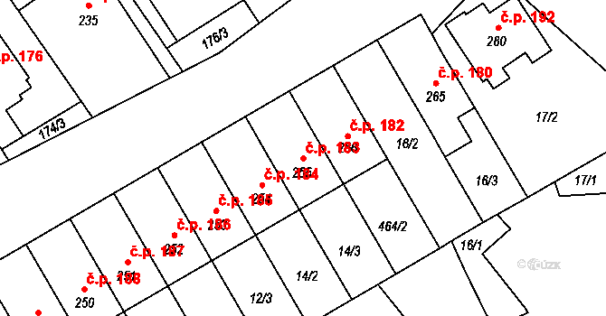 Čelčice 183 na parcele st. 255 v KÚ Čelčice, Katastrální mapa