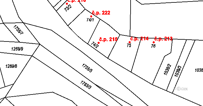 Jevišovice 215 na parcele st. 74/2 v KÚ Jevišovice, Katastrální mapa