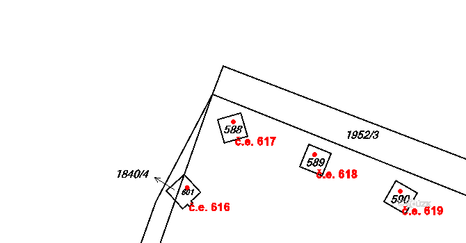 Lančov 617 na parcele st. 588 v KÚ Lančov, Katastrální mapa