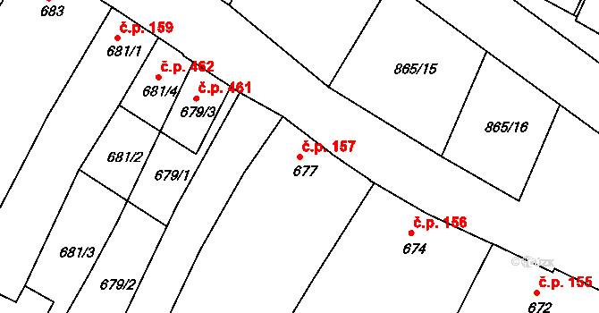 Šatov 157 na parcele st. 677/1 v KÚ Šatov, Katastrální mapa