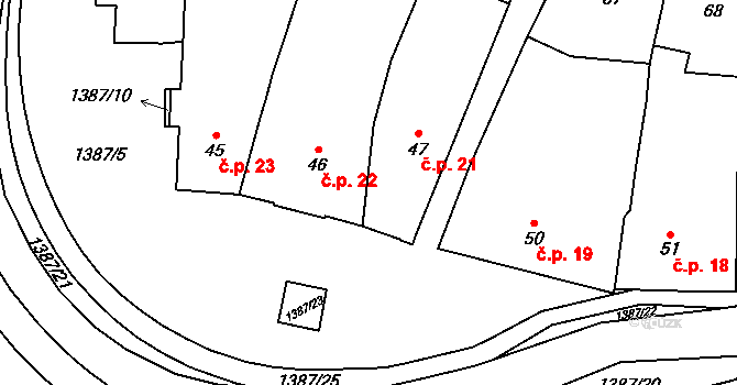 Vranov nad Dyjí 21 na parcele st. 47 v KÚ Vranov nad Dyjí, Katastrální mapa