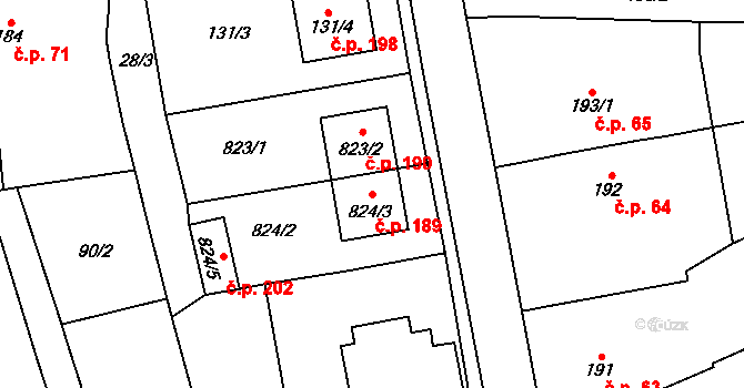 Přerov VIII-Henčlov 189, Přerov na parcele st. 824/3 v KÚ Henčlov, Katastrální mapa