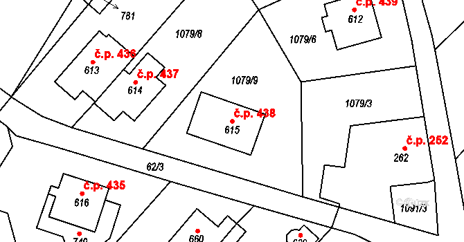 Hazlov 438 na parcele st. 615 v KÚ Hazlov, Katastrální mapa