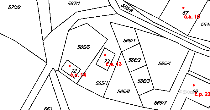 Oldřiš 13, Merklín na parcele st. 73 v KÚ Oldřiš u Merklína, Katastrální mapa