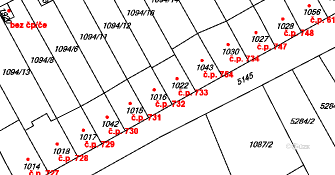 Jáchymov 733 na parcele st. 1022 v KÚ Jáchymov, Katastrální mapa