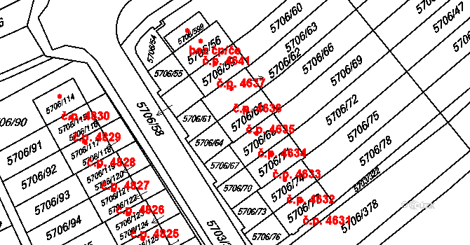 Jihlava 4635 na parcele st. 5706/65 v KÚ Jihlava, Katastrální mapa