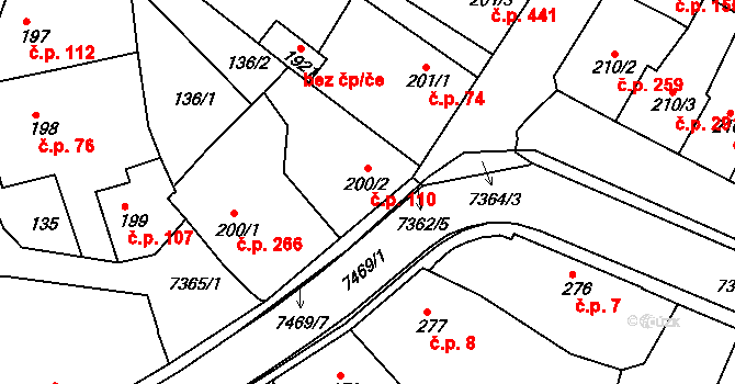 Telč-Štěpnice 110, Telč na parcele st. 200/2 v KÚ Telč, Katastrální mapa
