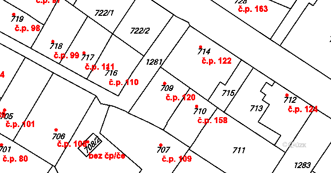 Hostivice 120 na parcele st. 709 v KÚ Hostivice, Katastrální mapa