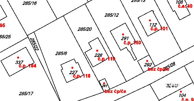 Vonoklasy 119 na parcele st. 228 v KÚ Vonoklasy, Katastrální mapa