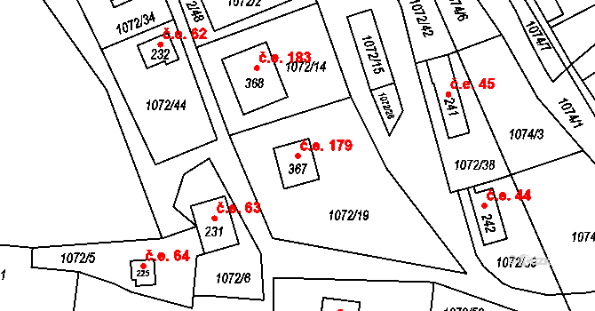 Bratronice 179 na parcele st. 367 v KÚ Bratronice u Kladna, Katastrální mapa