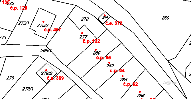 Popůvky 65 na parcele st. 280 v KÚ Popůvky u Brna, Katastrální mapa
