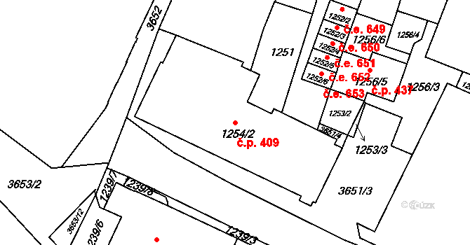 Vyškov-Město 409, Vyškov na parcele st. 1254/2 v KÚ Vyškov, Katastrální mapa
