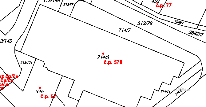 Vyškov-Předměstí 578, Vyškov na parcele st. 714/3 v KÚ Vyškov, Katastrální mapa