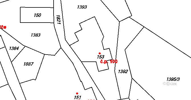Nové Heřminovy 100 na parcele st. 153 v KÚ Nové Heřminovy, Katastrální mapa