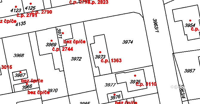 Kladno 1363 na parcele st. 3973 v KÚ Kladno, Katastrální mapa
