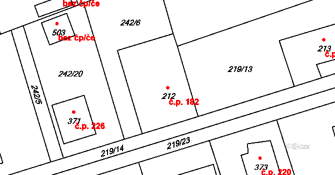 Čechtice 182 na parcele st. 212 v KÚ Čechtice, Katastrální mapa