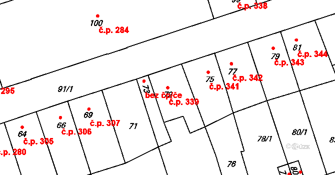 Libušín 339 na parcele st. 72 v KÚ Libušín, Katastrální mapa