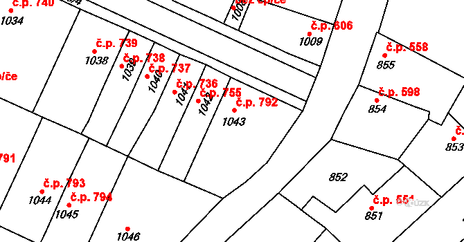 Tachov 792 na parcele st. 1043 v KÚ Tachov, Katastrální mapa
