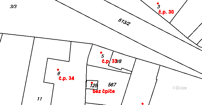 Klamoš 33 na parcele st. 5 v KÚ Klamoš, Katastrální mapa