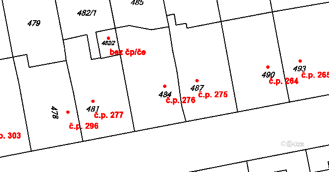 Grygov 276 na parcele st. 484 v KÚ Grygov, Katastrální mapa