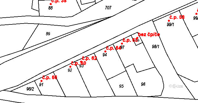Olbramice 64 na parcele st. 94 v KÚ Olbramice u Vilémova, Katastrální mapa