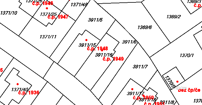 Roudnice nad Labem 1949 na parcele st. 3911/16 v KÚ Roudnice nad Labem, Katastrální mapa