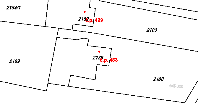 Lutyně 483, Orlová na parcele st. 2185 v KÚ Horní Lutyně, Katastrální mapa