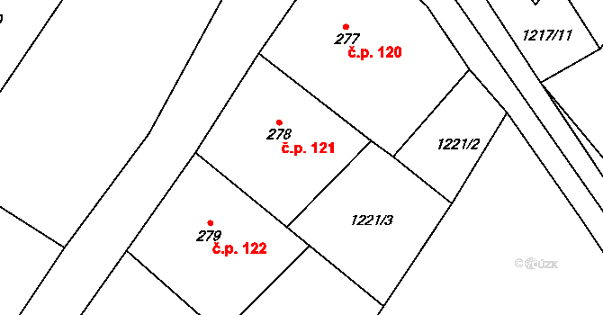 Podhorní Újezd 121, Podhorní Újezd a Vojice na parcele st. 278 v KÚ Podhorní Újezd, Katastrální mapa