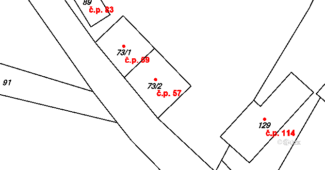 Kozojedy 57 na parcele st. 73/2 v KÚ Kozojedy u Žlunic, Katastrální mapa